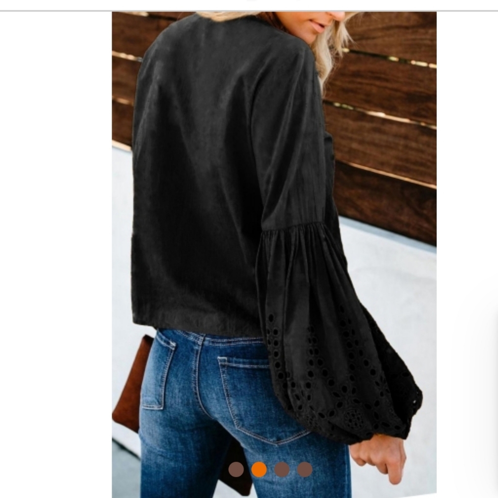 💕(LAST ONE) Black Rhapsody Cotton Tie Front Top - Picture 2 of 4